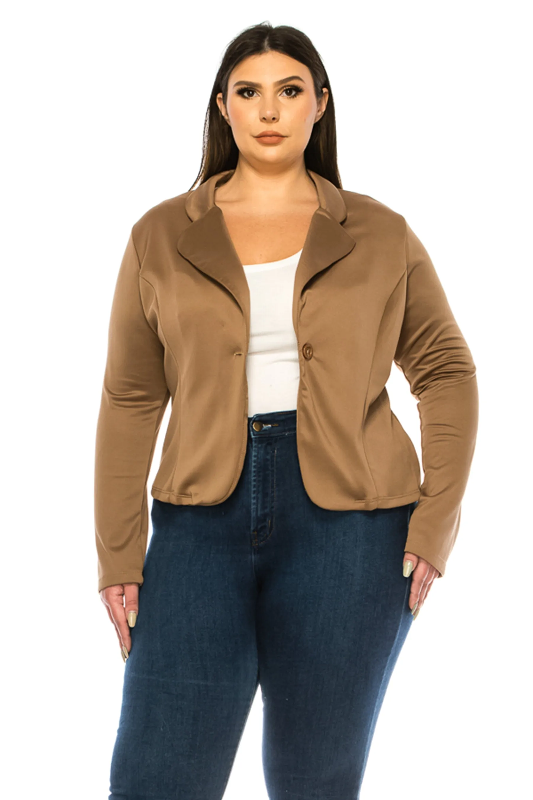 Women's Plus Size Solid Blazer with Single Button Closure