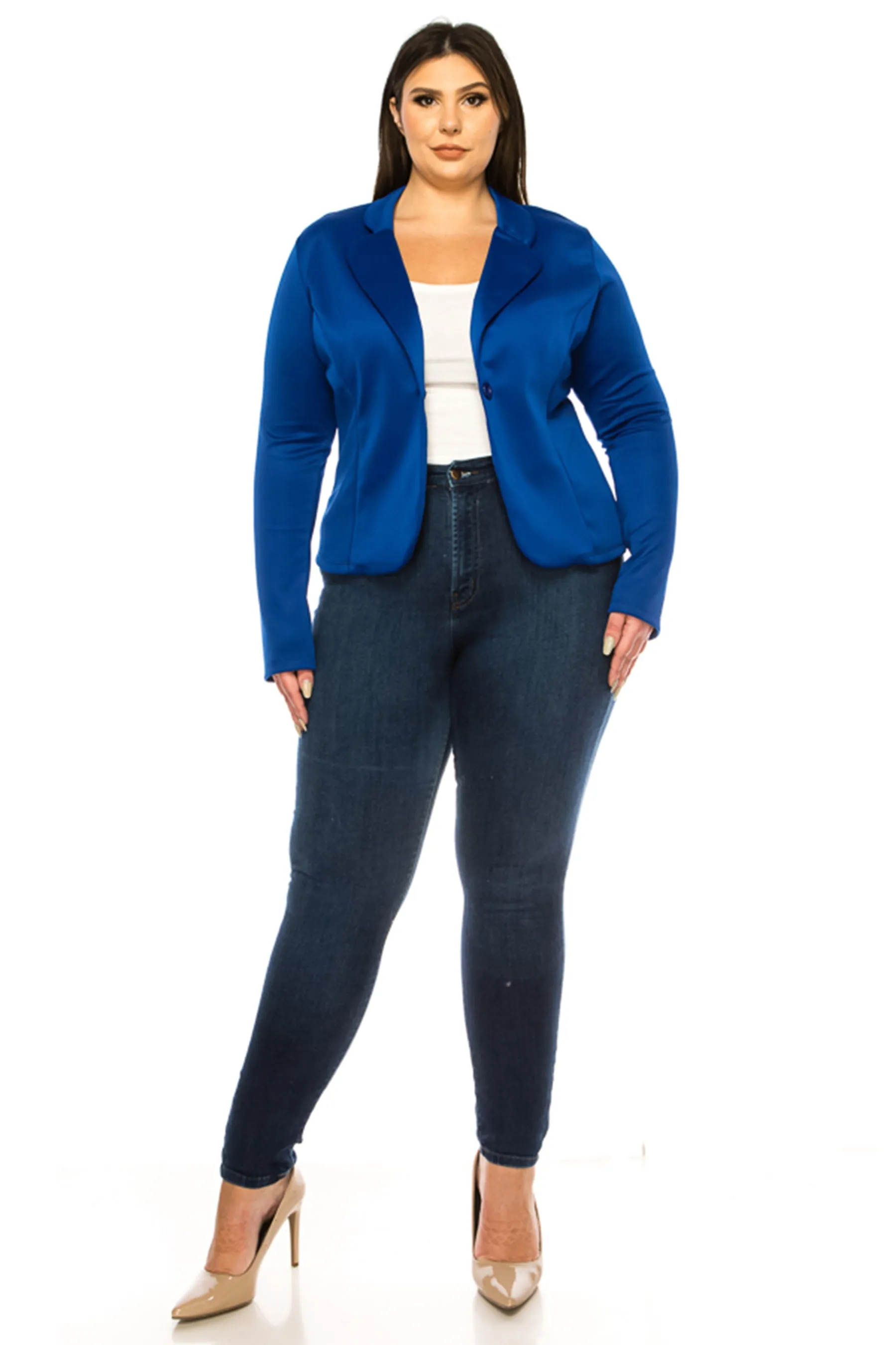 Women's Plus Size Solid Blazer with Single Button Closure