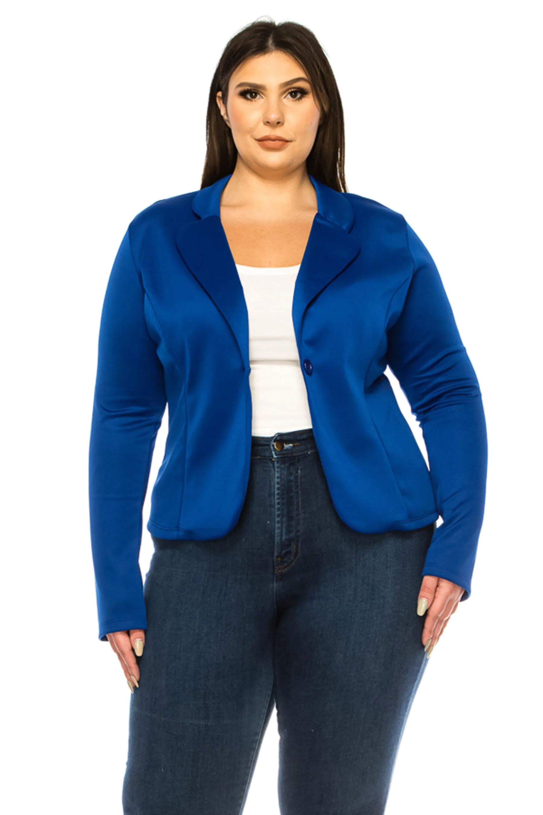 Women's Plus Size Solid Blazer with Single Button Closure