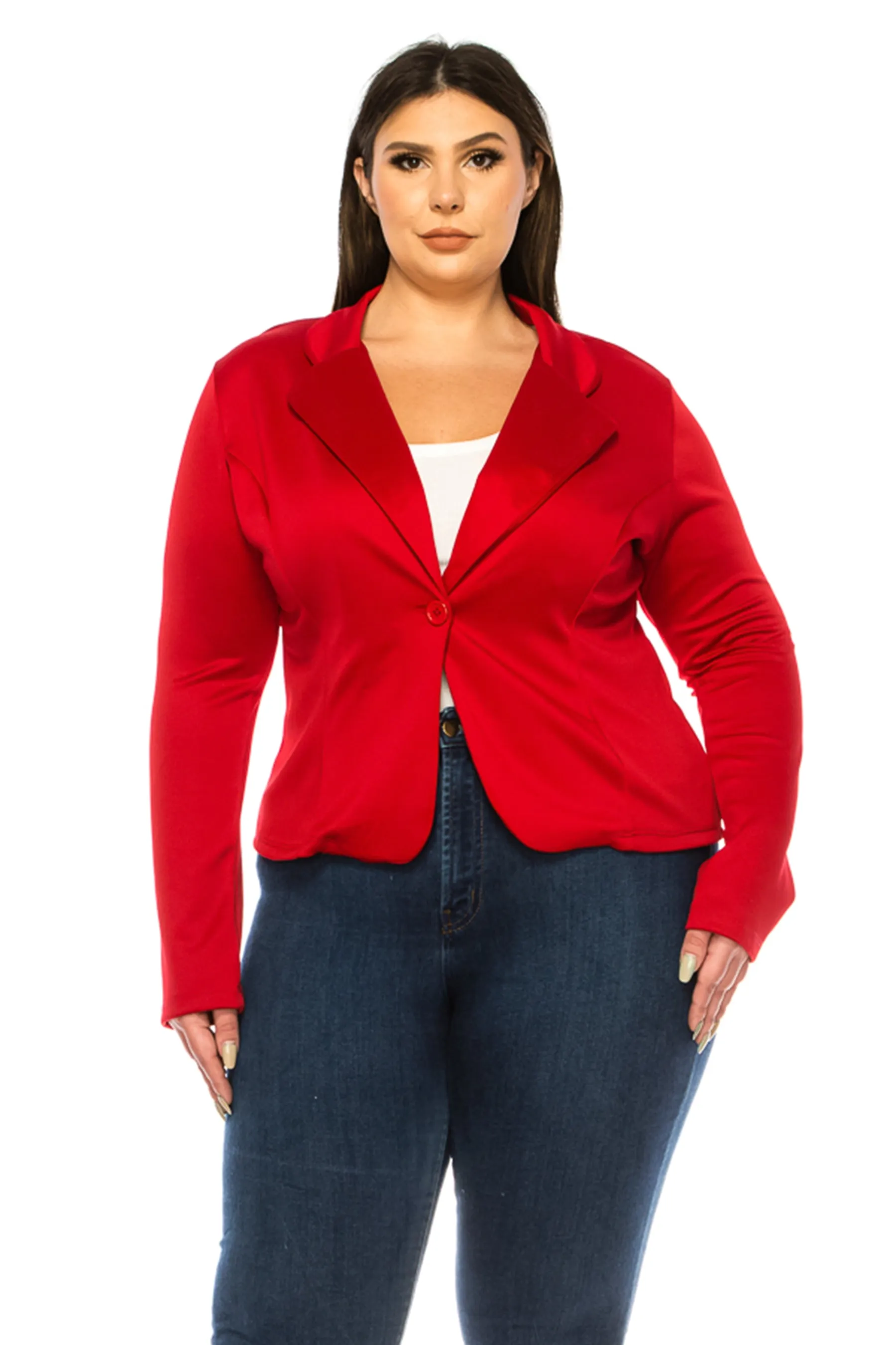 Women's Plus Size Solid Blazer with Single Button Closure