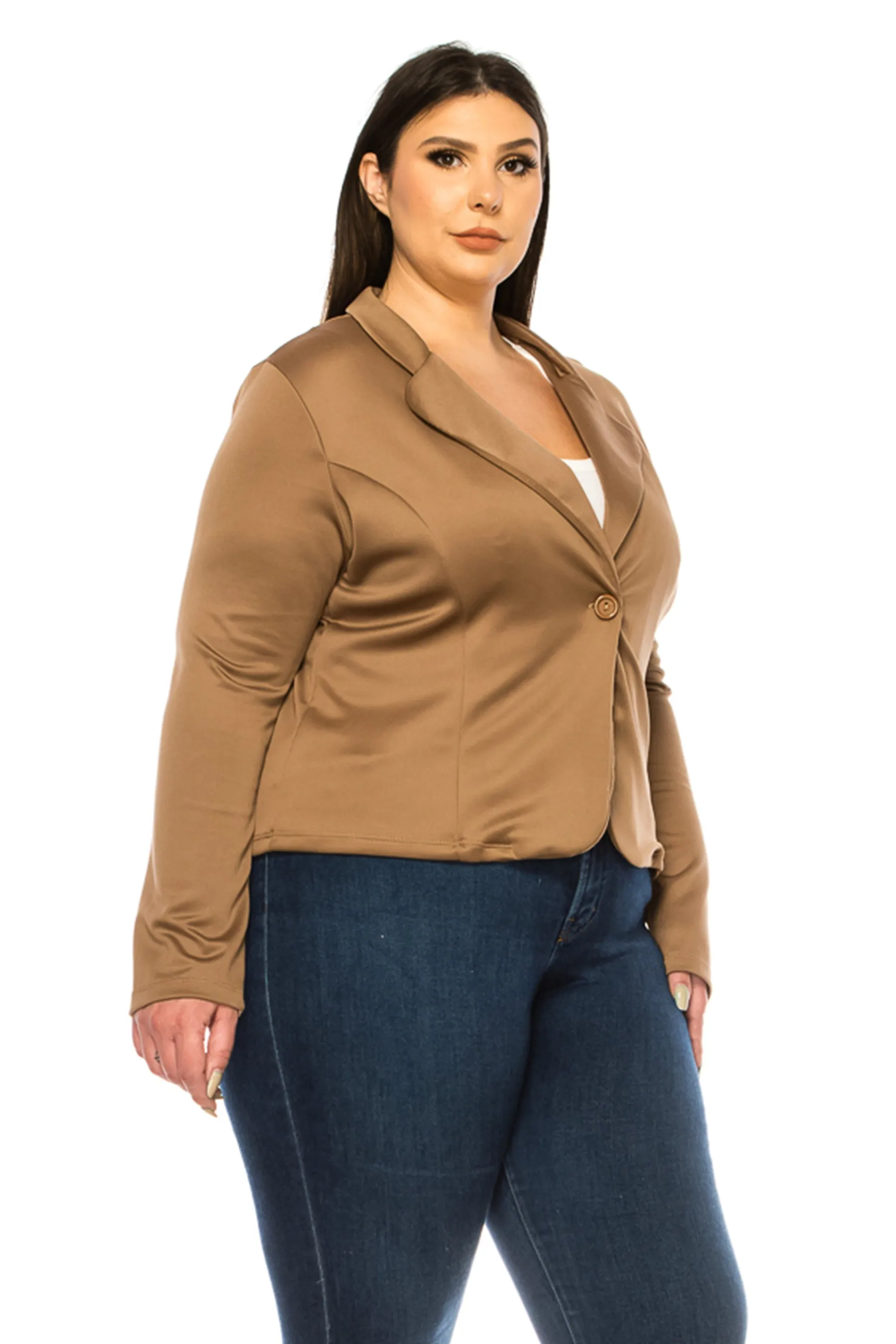 Women's Plus Size Solid Blazer with Single Button Closure