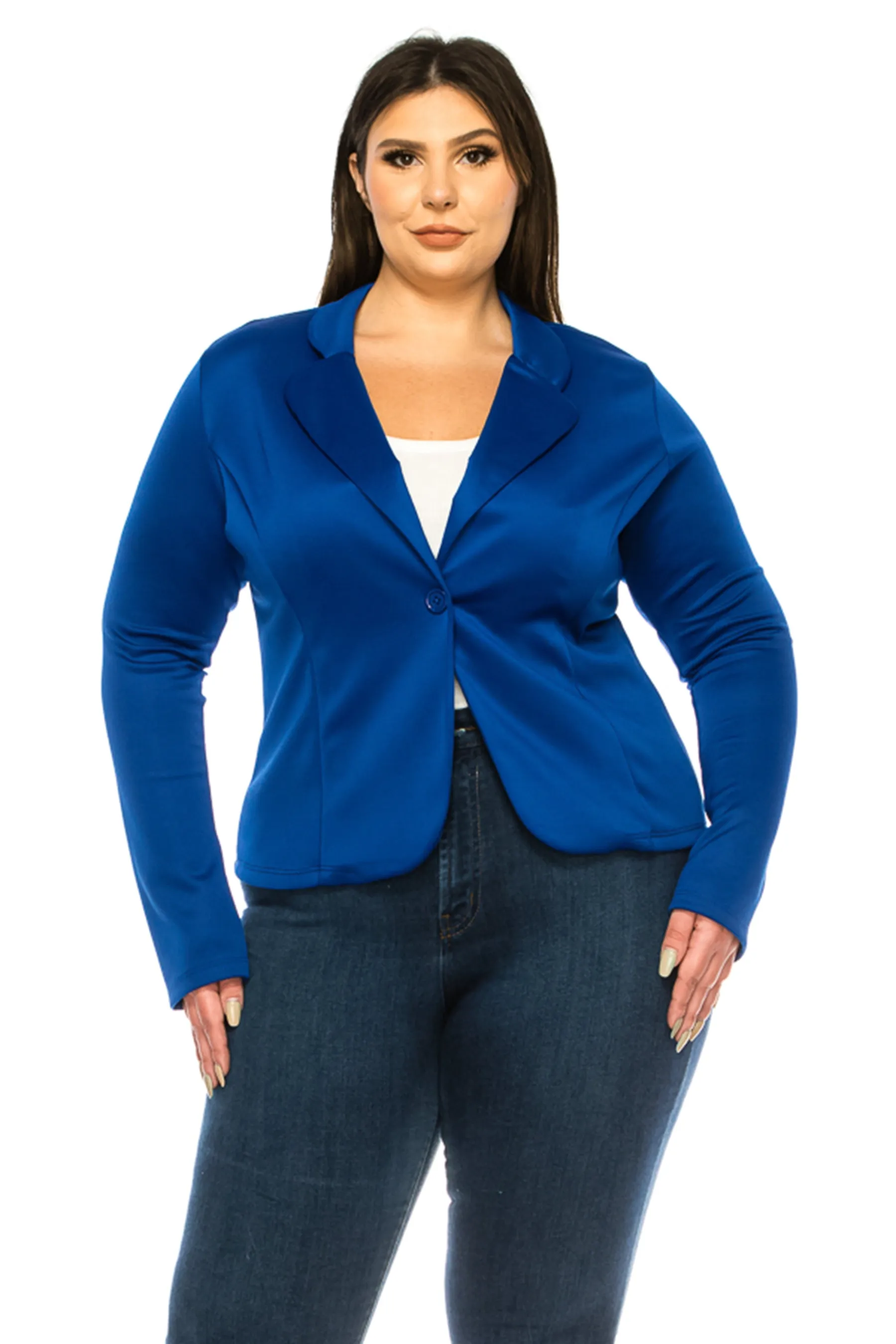 Women's Plus Size Solid Blazer with Single Button Closure