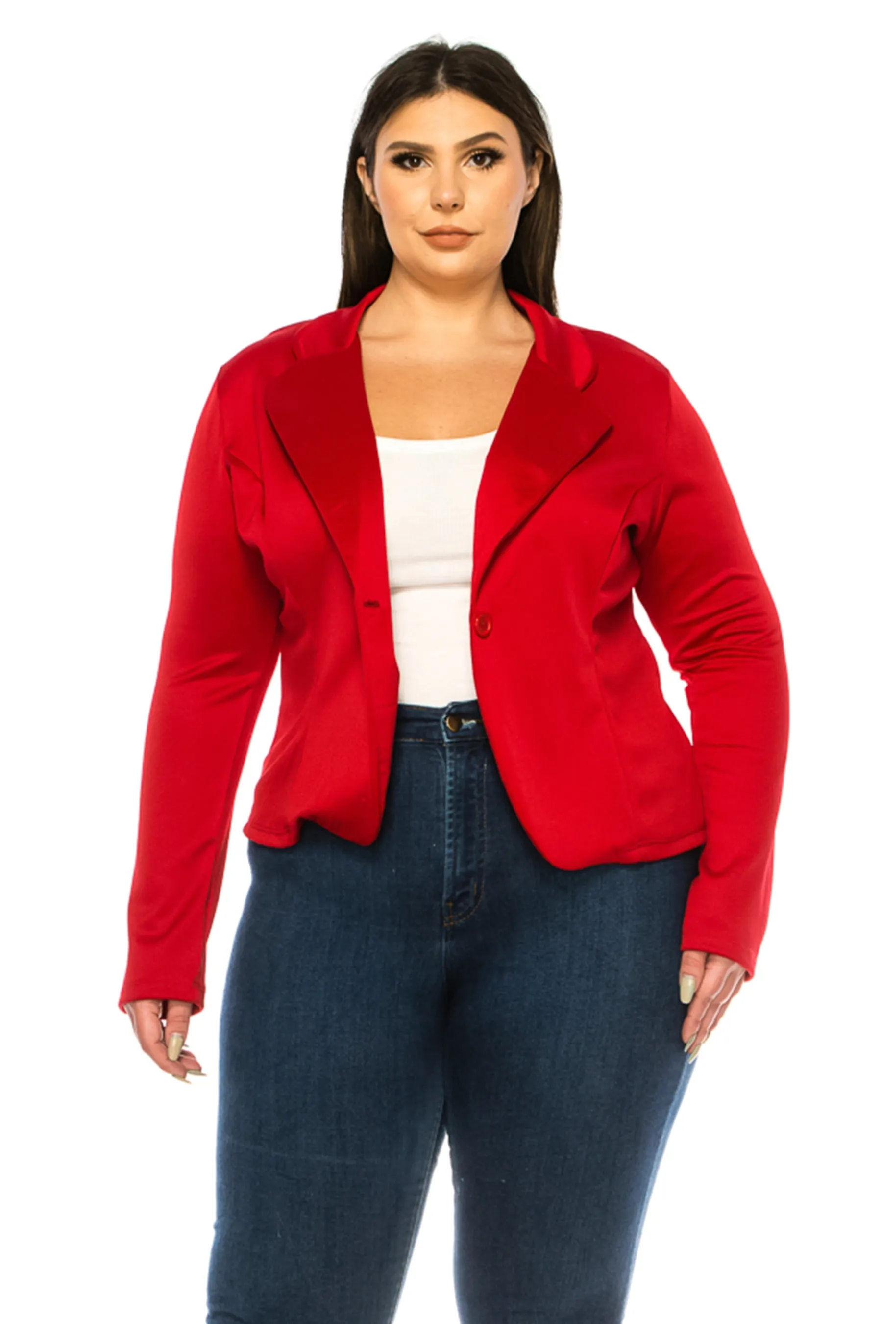 Women's Plus Size Solid Blazer with Single Button Closure