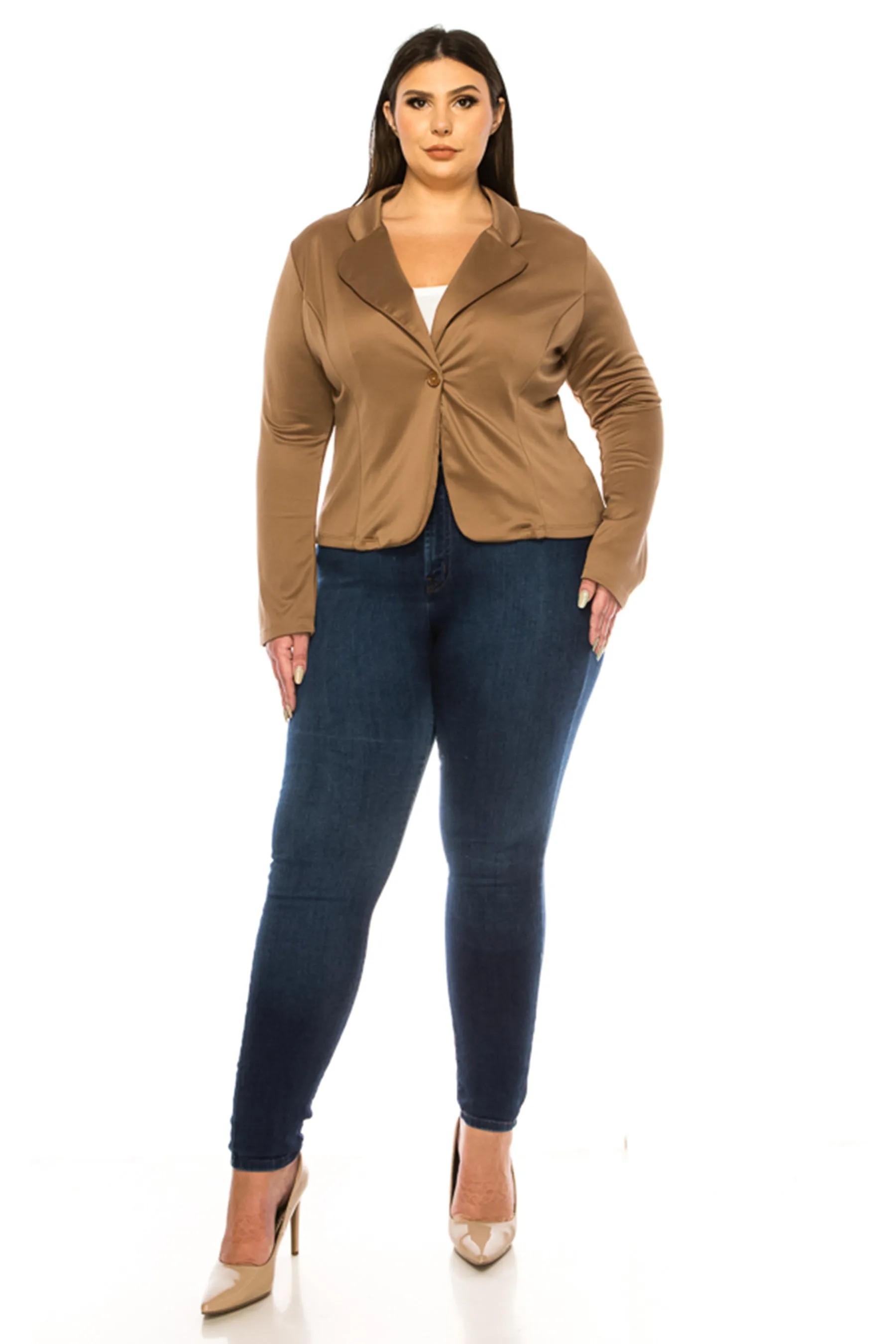 Women's Plus Size Solid Blazer with Single Button Closure