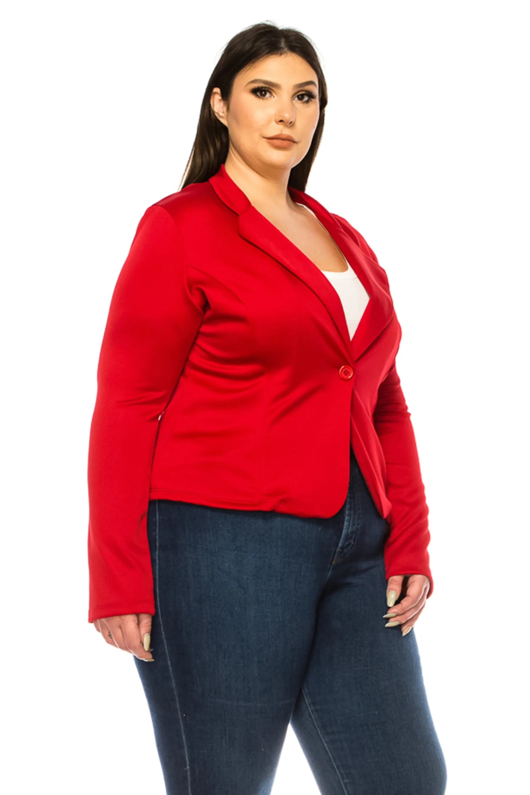 Women's Plus Size Solid Blazer with Single Button Closure