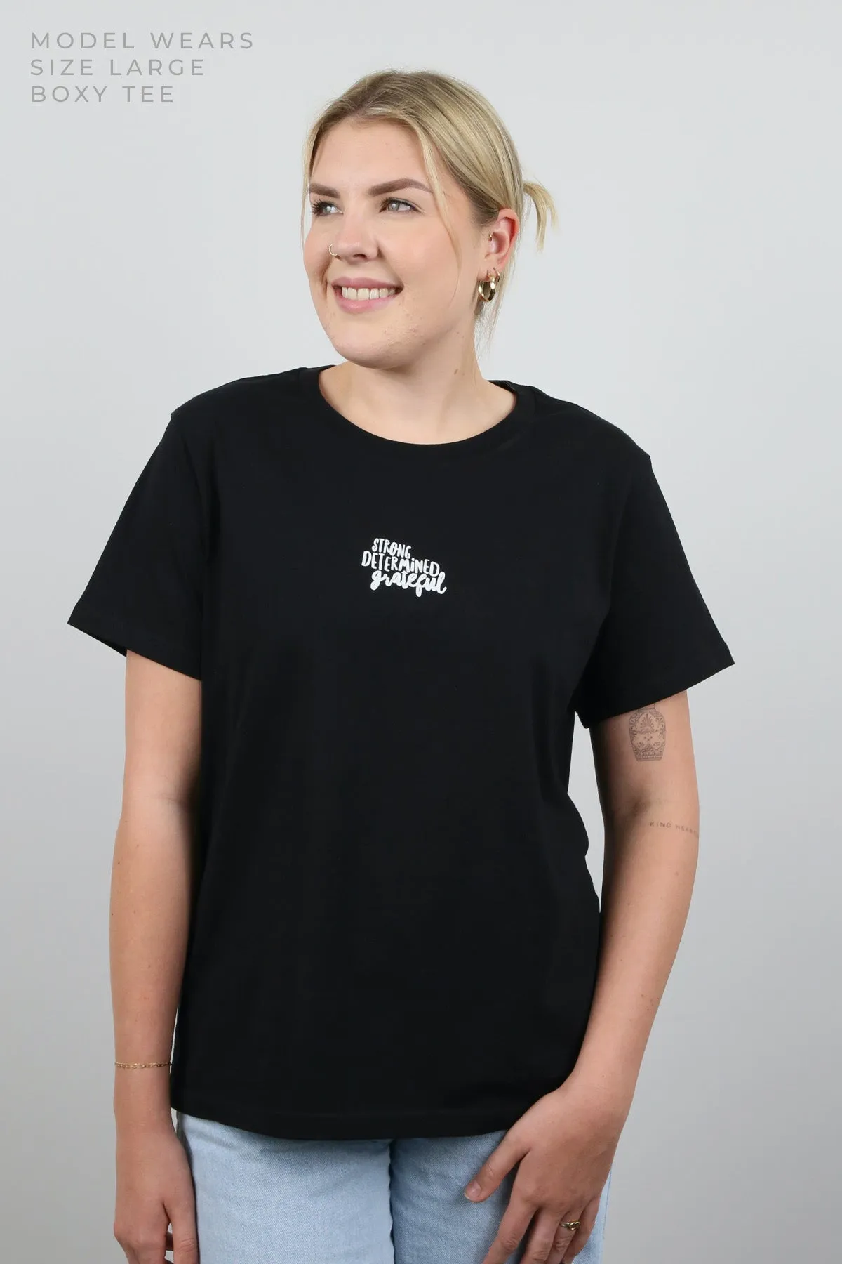 WORTHY BEAUTIFUL BRAVE - Black Boxy Tee - White Print