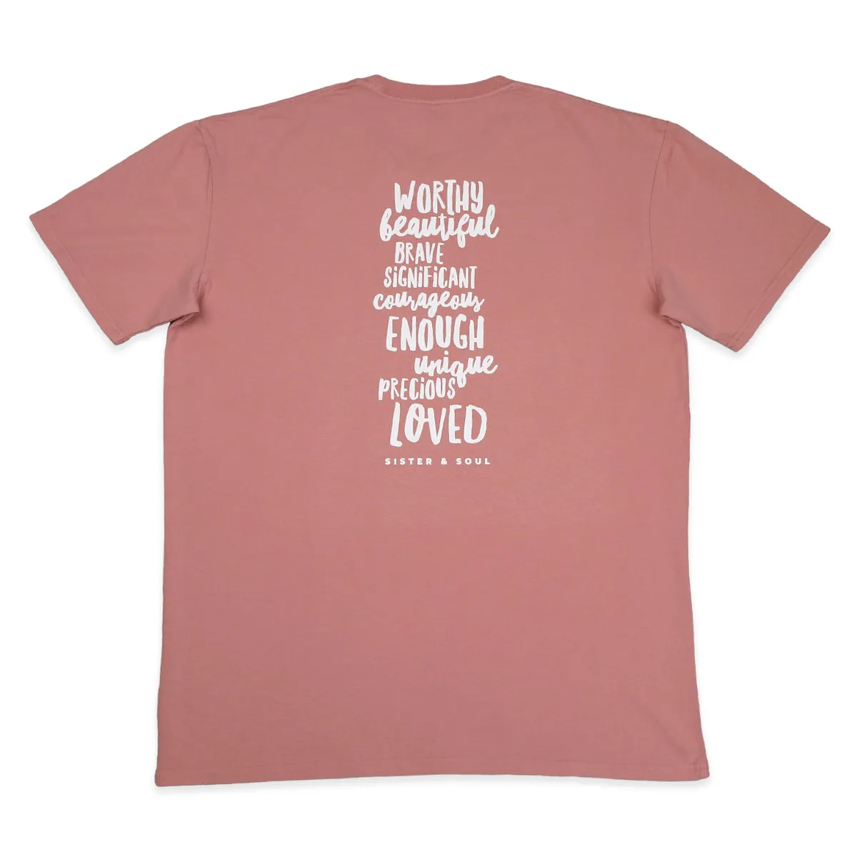 WORTHY BEAUTIFUL BRAVE  - Plus Size Long Boxy Tee - Dusty Rose with White Print